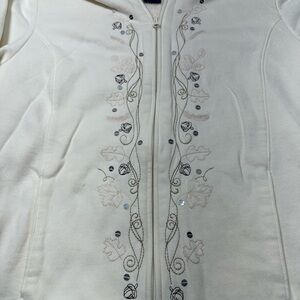 Embroidered White Zip-Up Hoodie